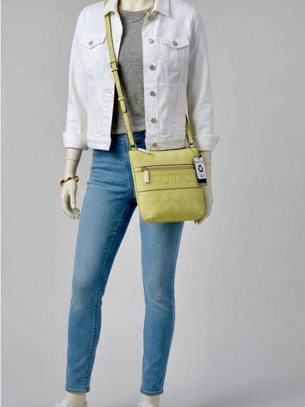 NWT-Nautica Lakeside Signature Green Jaquard North South Crossbody Bag